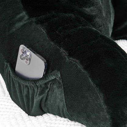 Plush Faux Fur Backrest Reading Bed Rest Pillow with Arms and Pockets for Sitting in Bed Couch Sofa, Back Support Wedge Cushion with Removable Cover, 20" x 18" x 17", Black