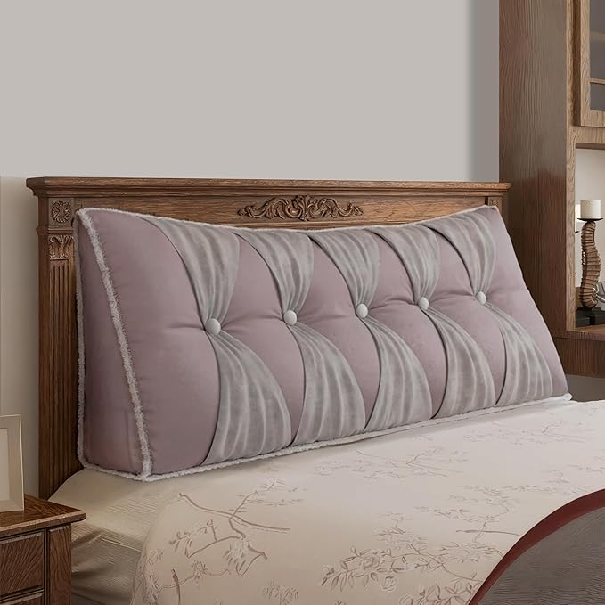 WOWMAX Headboard Pillow Queen, Triangular Wedge Pillow Headboard, Wedge Headboard Pillow for Bed Sofa, Daybed Pillows for Sitting up, Reading or Working with Removable Cover, Pink-Gray