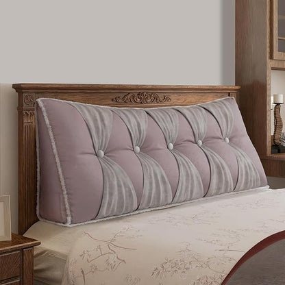 WOWMAX Headboard Pillow Queen, Triangular Wedge Pillow Headboard, Wedge Headboard Pillow for Bed Sofa, Daybed Pillows for Sitting up, Reading or Working with Removable Cover, Pink-Gray