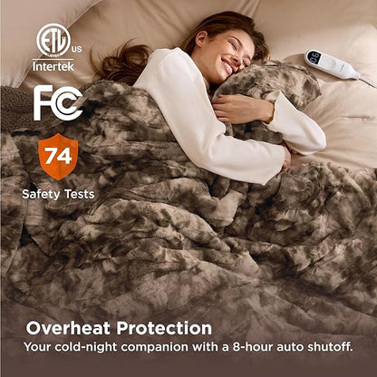 Bedsure Faux Fur Heated Blanket Twin Size, Fast Heating Electric Blanket Twin Size with 6 Heating Levels & 10 Time Settings, Cozy Gifts for Women Men (62x84 inches, Dark Chocolate)