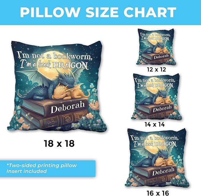 Hyturtle Personalized Book Pillow (Insert Included) Gifts for Book Lovers, Reading Club Librarians, Unique Gifts for Girls Women on Birthday, Custom Name Couch Cushion Decor Throw Pillow Keepsake