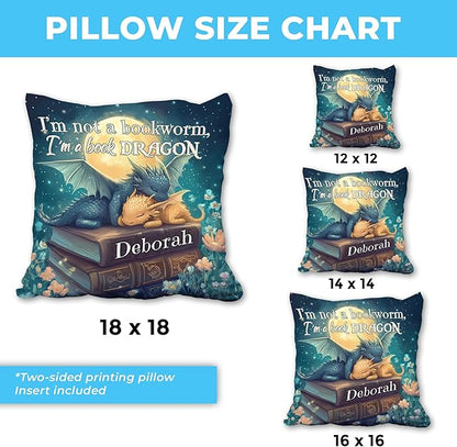 Hyturtle Personalized Book Pillow (Insert Included) Gifts for Book Lovers, Reading Club Librarians, Unique Gifts for Girls Women on Birthday, Custom Name Couch Cushion Decor Throw Pillow Keepsake