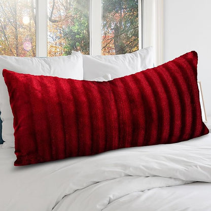 Cheer Collection Faux Fur Long Body Pillow - Accent Throw Pillow for Bed and Couch - Decorative Lumbar Pillow with Insert, Maroon (18" x 40")