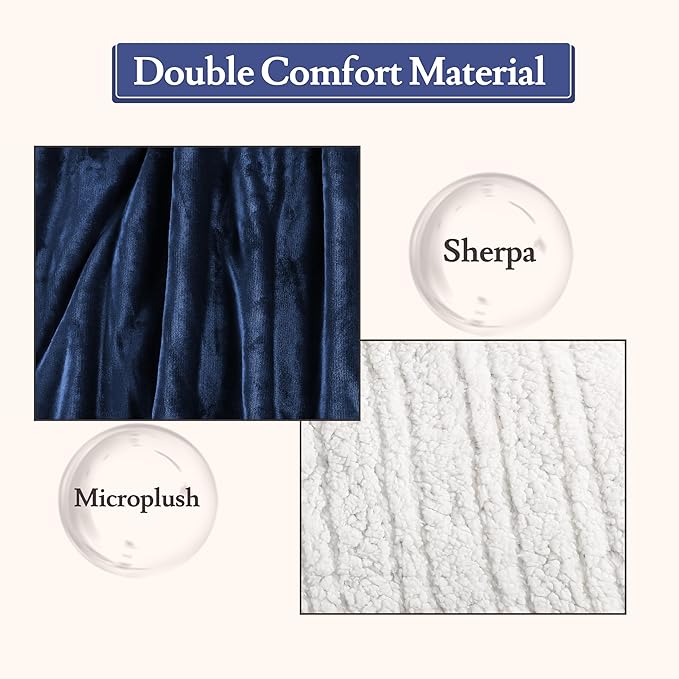 Electric Heated Blanket Flannel & Sherpa 72"x84" Full Size - 4 Heat Levels, 10H Auto Shut Off, Fast Heating, Cozy and Comfortable, Warm Gifts, Machine Washable - Dark Blue