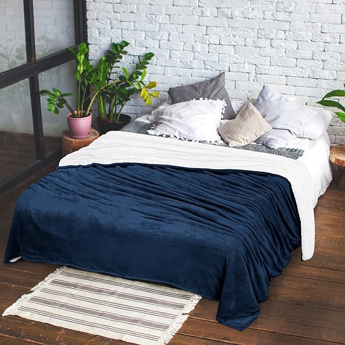 Utopia Bedding Sherpa Blanket Throw Size (Navy, 50x60 Inches) - Soft Lightweight Plush Fleece Reversible Blanket for Bed, Sofa, Couch, Camping and Travel