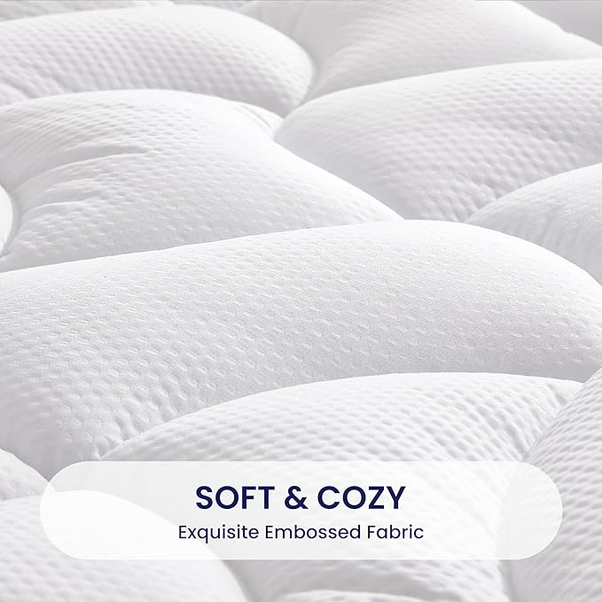 Sleep Zone Waterproof Pillow Top Mattress Topper King Size, Extra Firm and Fluffy for Hip Pain,Deep Pocket and Washable (White, King)