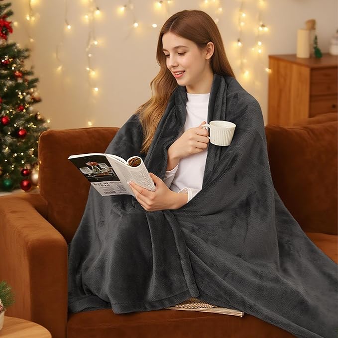 Electric Heated Blanket 62"x84" Twin Size - 4 Heat Levels, 10H Auto Shut Off, Ultra-Soft Flannel Fleece Heated Blanket with Overheat Protection, Machine Washable - Dark Grey