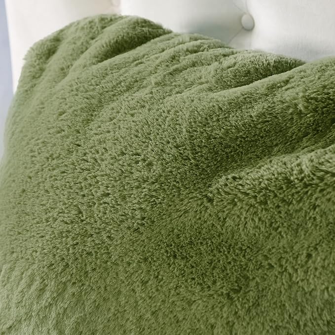 Faux Fur Assembly Need DIY Extra Large Backrest Reading Bed Rest Pillow with Arms and Pockets for Sitting in Bed Couch Sofa, Removable Cover & Filling Seprated, 28" x 30" x17", Moss Green