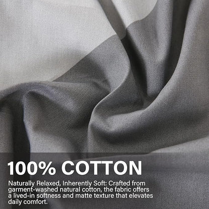 Yellow and Grey Duvet Cover Set Queen Size, 100% Natural Cotton Geometric Duvet Cover 3 Piece Soft Breathable Bedding Set for All Seasons