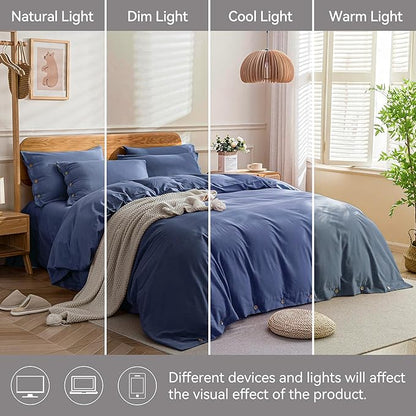 JELLYMONI Cotton Duvet Cover Cal King Size - Blue Comforter Cover with Button 100% Washed Cotton 3PCS Breathable Soft Solid Bedding Set Duvet Cover 104×98in & 2 Pillowcases (NO Comforter)