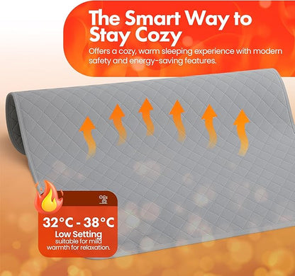 GML Bedding Heated Mattress Pad Bed Warmer - Electric Tencel Heating Portable Mat Waterproof Cover with 5 Heat Levels, 15-Hour Automatic Power-Off, Washable Topper for Cozy Warm Bed - Queen Size 71x55