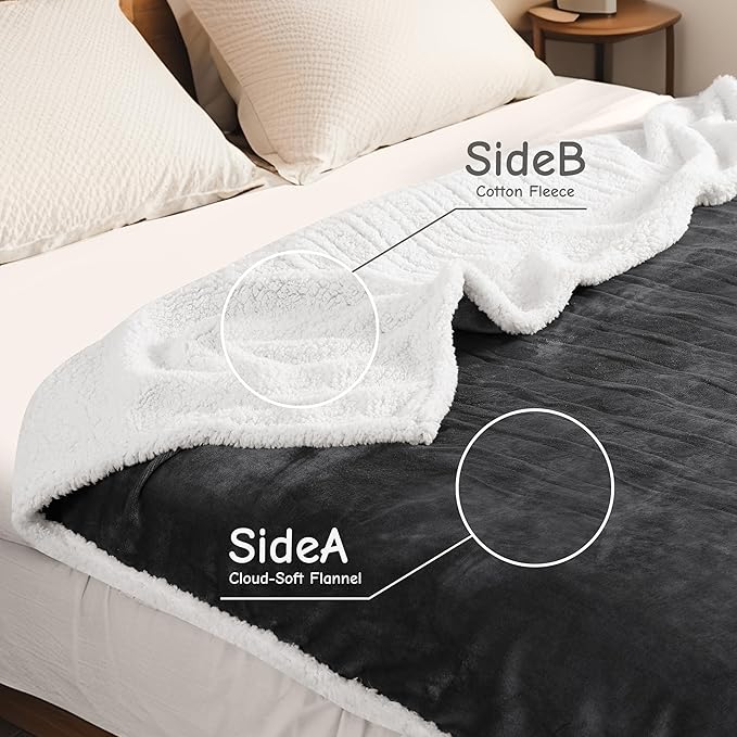 Electric Heated Blanket Queen Size 84"x90", Soft Flannel with Dual Controllers & Overheat Protection, 6 Adjustable Heat Settings & 10-Hour Auto-Off Timer, Fast Heating for Winter Comfort, Dark Gray