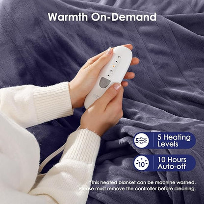 Electric Blanket Full Size Heated Blanket 72''X84'', Purple Heating Blanket Ultra Warm Flannel Electric Heating Blanket with 5 Heat Settings & 10 Hours Auto-Off, Ideal for Grandma Gifts(Lavender)