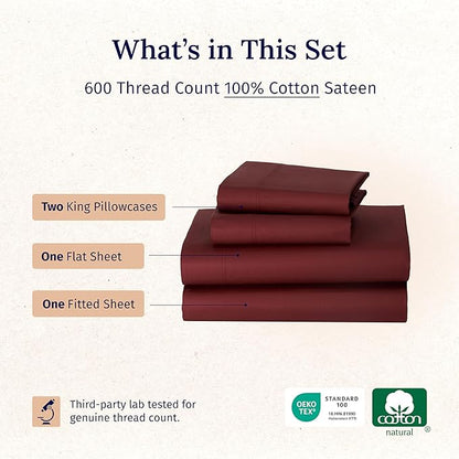 California Design Den Cal King Sheet Set - Luxury 600 Thread Count 100% Cotton Sateen Bed Sheets California King Size Set with Deep Pockets, Hotel-Quality Bedding - Brick Red Bed Sheets