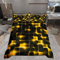 Castle Fairy Bedding Set Twin Size,3D Modern Abstract Square Grid Comforter Cover Set for Kids Girls,Golden Neon Light Geometric Print Bedding Quilt Cover Set Bedroom Decor, 2 Pcs
