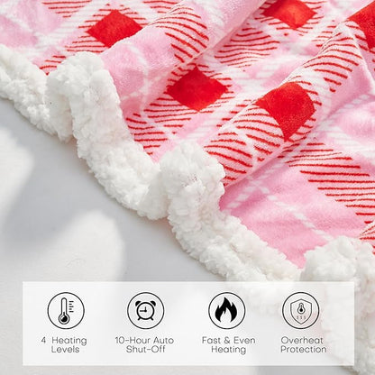 Electric Heated Blanket Full Size 72"x84" Microplush & Sherpa Fabric, Machine Washable 4 Heat Settings & 10 Hours Auto Off - Pink
