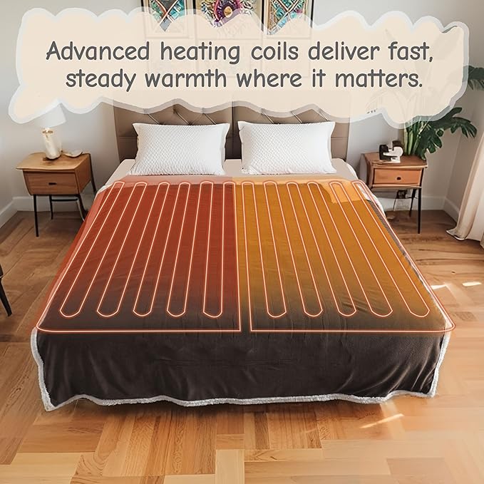 Electric Heated Blanket Full Size 72"x84", Soft Flannel with Overheat Protection, 6 Adjustable Heat Settings & 10-Hour Auto-Off Timer, Fast Heating for Winter Comfort, Dark Brown