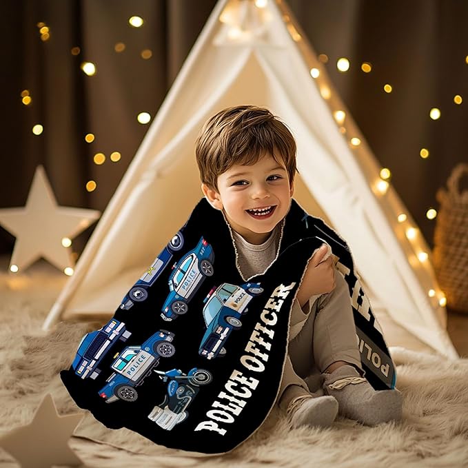 Police Car Blanket for Boys Kids Police Car Lovers Soft Plush Warm Cartoon Car Blanket for Couch Bed Sofa Decor Birthday Police Blanket Police Gifts 40"x50"-S