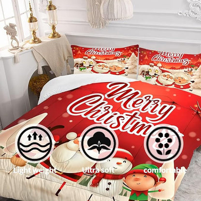 Christmas Comforter Sets Queen Size Xmas Santa Gnomes Bedding Sets Snowing Santa Claus Quilt for Bedroom,1 Comforter + 2 Pillow Cases