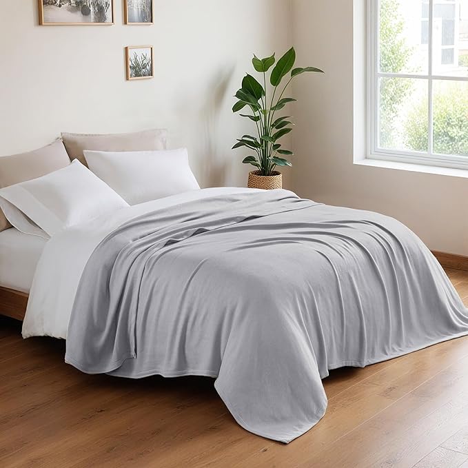 Twin Size Blanket, 70% Rayon (Derived from Bamboo) and 30% Cotton, Lightweight Jacquard Weave, Breathable and Soft Summer Blanket for Bed or Couch, 66” x 90”, Grey