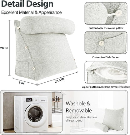 Daneey Reading Pillow for Bed Adult, Back Pillow for Bed Sitting Up, Back Support Pillow, White, 23.5 * 8 * 20IN