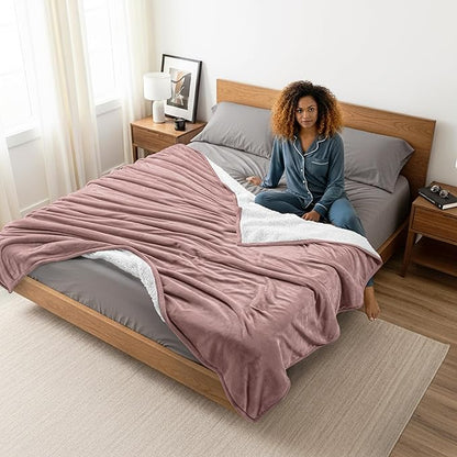 Utopia Bedding Sherpa Blanket California King Size (Rose Pink, 102x96 Inches) - Soft Lightweight Plush Fleece Reversible Blanket for Bed, Sofa, Couch, Camping and Travel