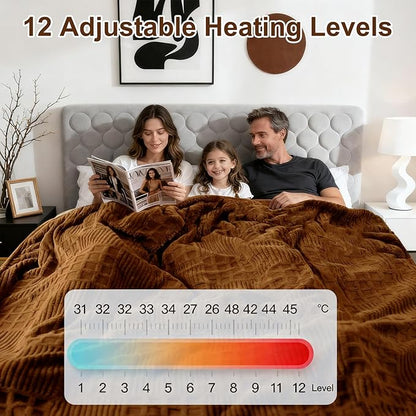 Heated Blanket Electric Queen,Waffle Heating Blanket with 12 Heat Levels, Fast Heating Blanket with 1-12 Timer Settings, Overheat Protection with ETL & FCC for Home Office Sofa-84"x90"