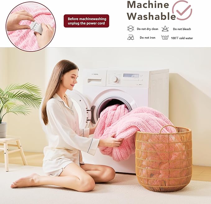 Heated Electric Blanket Full Size - 72"x84" Flannel Heating Blanket with 10 Heating Levels & 5 Time Settings Over-Heat Protection, Winter Warmer for Adults with ETL Certification（Pink）