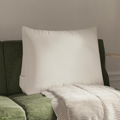WOWMAX Back Pillow for Bed Sitting up-Bed Wedge Pillow Back Support Pillows for Bed & Sofa Couch, 85% Linen 15% Cotton Blend, White