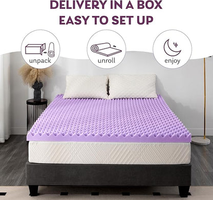 3 Inch Egg Crate Twin XL Memory Foam Mattress Topper, Cooling Gel Infused Foam Mattress Topper for Pressure Relief, CertiPUR-US Certified Twin XL Bed Topper, Purple, 38"×80"