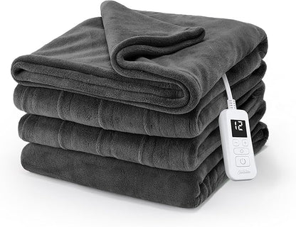 Sunbeam Electric Royal Luxe Microplush Heated Blanket, 12 Heat Settings, 12-Hour Auto Shut-Off, Fast Heating, Warm & Cozy, Machine Washable, Night Fog Color, Full (84" x 72")