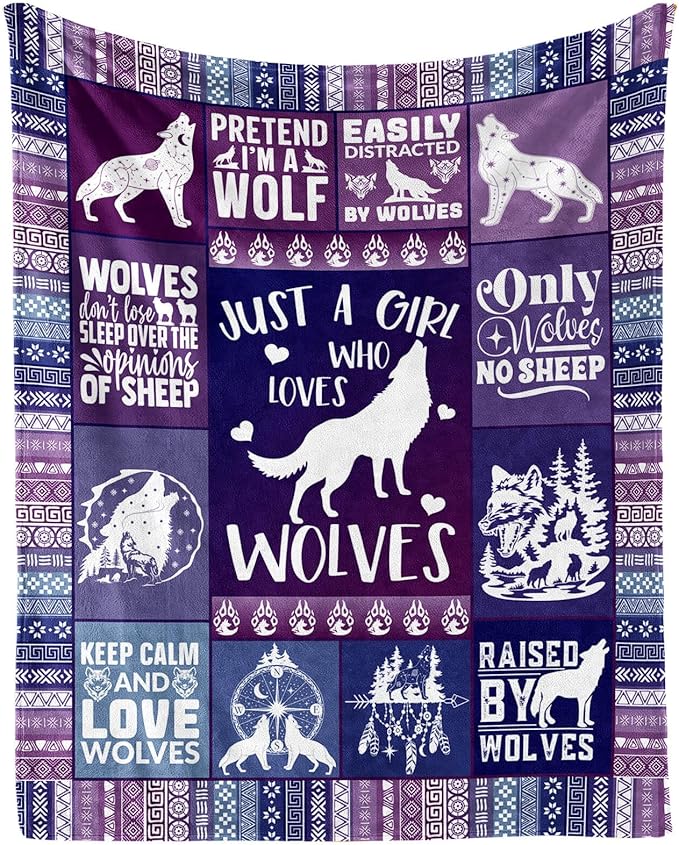 Wolf Blanket for Boys Girls, Cool Wolf Themed Design Printed Throw Blankets for Kids Lap, Chair, Warm Soft Cozy Blanket, 30"x 40"