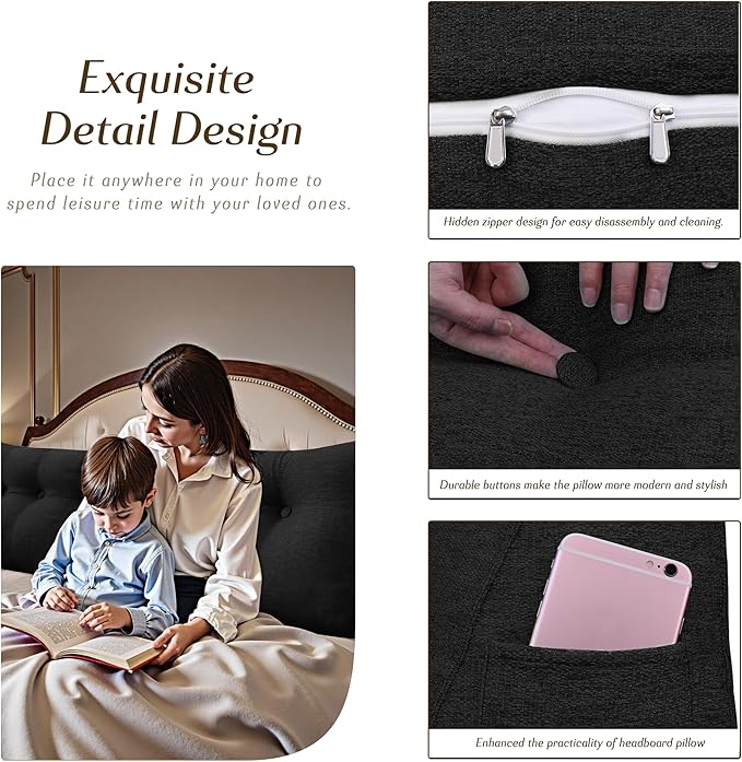 Headboard Wedge Pillow - Triangular Headboard Pillow Bed Rest Wedge Pillow for Sitting in Bed - Backrest Positioning Support Reading Pillow Daybed Pillows with Removable Cover