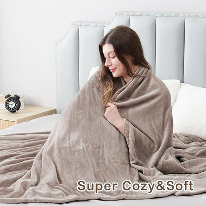 Electric Heated Blanket Throw Size, 50" x 60" Heated Throw with 6 Heating Levels & 3 Hours Auto Off, Machine Washable, Camel