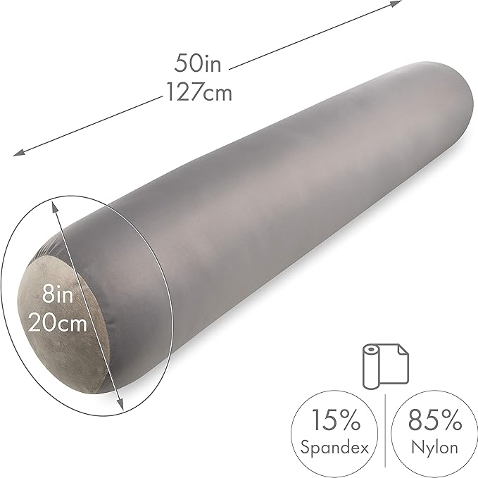 Straight Body Pillow, Full Size Premium Microbead,Side Sleeping/Maternity Pregnant Women, Supportive,Fluffy, Breathable, Cooling, 85/15 Spandex/Nylon Silky Feel Anti-Aging - 48 X 8 - Stone Grey