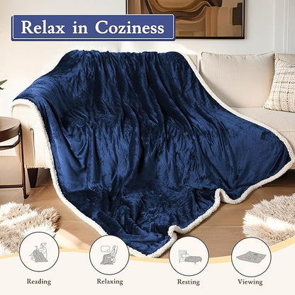 Electric Heated Blanket Flannel & Sherpa 62"x84" Twin Size - 4 Heat Levels, 10H Auto Shut Off, Fast Heating, Cozy and Comfortable, Warm Gifts, Machine Washable - Dark Blue
