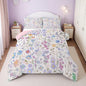 Erosebridal Cute Blue Floral King Comforter Set for Kids Girls Boys,Colorful Boho Flowers Bedding Set Rustic Country Home Decor,Watercolor Flower Quilt Bed Set Wildflower Bed Comforter Set 3Pcs