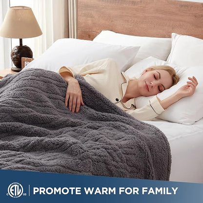 Westinghouse Electric Blanket Queen Size, Soft Plush Sherpa Heated Blanket with 10 Heating Levels & 1-12 Hours Auto-Off, Machine Washable, 84x90 inches, Darkgrey