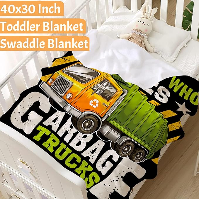 Garbage Trucks Blanket, Truck Gifts for Kids, Car Themed Flannel Blankets with Name, Soft Cozy Lightweight Throws Gifts for Truck Lovers & Boys 40 x 30 Inch for Baby