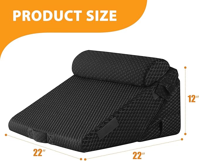 3PCS Wedge Pillow Set for After Surgery, Adjustable 9&12 Inch Bed Wedge Pillow for Sleeping, Incline Pillow Wedge for Headboard, Post Surgery, Acid Reflux, Neck&Back Support, Air-Layer Black