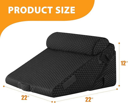 3PCS Wedge Pillow Set for After Surgery, Adjustable 9&12 Inch Bed Wedge Pillow for Sleeping, Incline Pillow Wedge for Headboard, Post Surgery, Acid Reflux, Neck&Back Support, Air-Layer Black