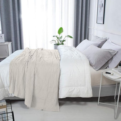 HILLFAIR 100% Combed Cotton Blanket–102x108 Inch California King Size Bed Blankets– Warm Soft All Season Breathable Blankets– Extra Large Oversized California King Blanket- Ivory King Cotton Blankets