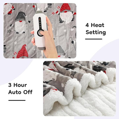 Electric Heated Blanket Throw Size - 50"x60", Soft Flannel Heating Blanket, 4 Heating Levels, 3 H Auto Shut Off, Breathable Warm and Washable for Sofa, Santa Claus for Christmas