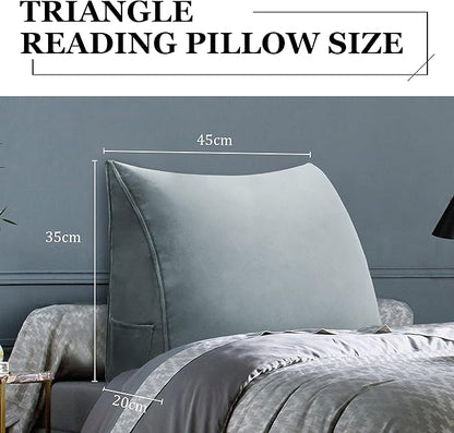 Bed Wedge Pillow for Headboard Small Bolster Pillow Reading Pillows for Sitting Up in Bed Adult, Triangular Backrest Cushion Book Pillows for Daybed Couch Support Upholstered LightGray