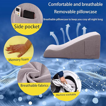 Bed Reading Pillow - Sofa Bed Wedge Pillow - Post-Op Recovery Backrest Pillow - Working Lumbar Support Reading Pillow with Removable Pillowcase Light Grey 27x20x12in