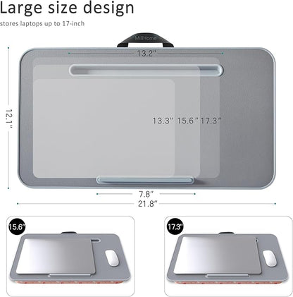 Lap Desk | Portable Laptop Desk – Fits Up to 17.3" Laptops – Detachable & Washable Cushion, Phone Holder, Device Ledge – for Writing, Working, Reading on Bed, Couch, Sofa, Floor – Millhome -Peach Pink