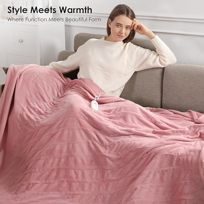 Electric Blanket King Size Heated Blanket 100''X90'' - Fleece Heating Blankets Washable with 5 Heating Level & 10 Hour Auto Off Dual Control Heated Blankets for Winter, Great Gift Ideas(Dusty Pink)