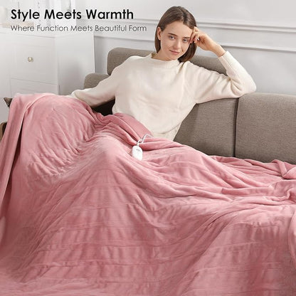 Electric Blanket Queen Size Heated Blanket 90''X84'' - Fleece Heating Blankets Washable with 5 Heating Level & 10 Hour Auto Off Dual Control Heated Blankets Pink for Winter, Great Gift Ideas