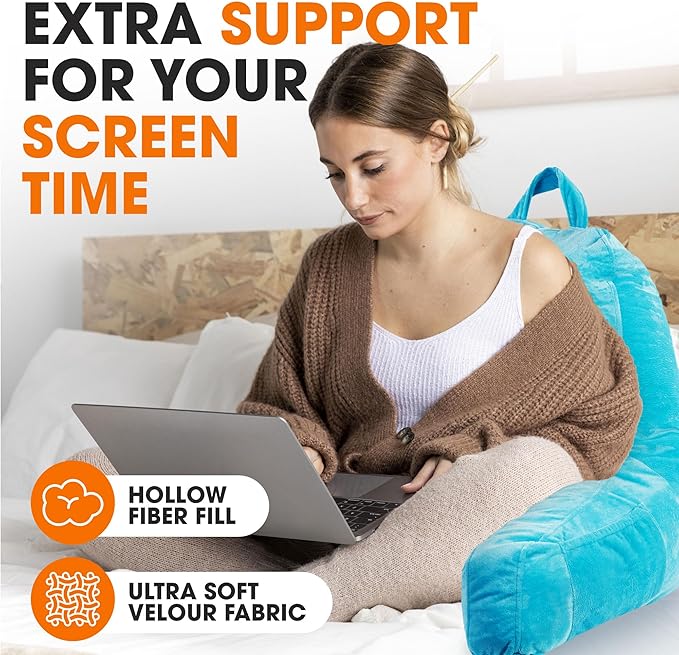 Cheer Collection Reading Pillow with Arms – Portable Bed Pillow for Sitting Up & Support, Hollow Fiber-Filled Back Rest Pillow for Sitting in Bed & Couch, Machine Washable, Sky Blue