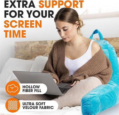 Cheer Collection Reading Pillow with Arms – Portable Bed Pillow for Sitting Up & Support, Hollow Fiber-Filled Back Rest Pillow for Sitting in Bed & Couch, Machine Washable, Sky Blue